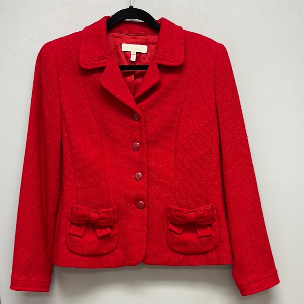 Escada Women’s Red Silk | Wool | Cashmere Blend Blazer -Made in Croatia Size 6